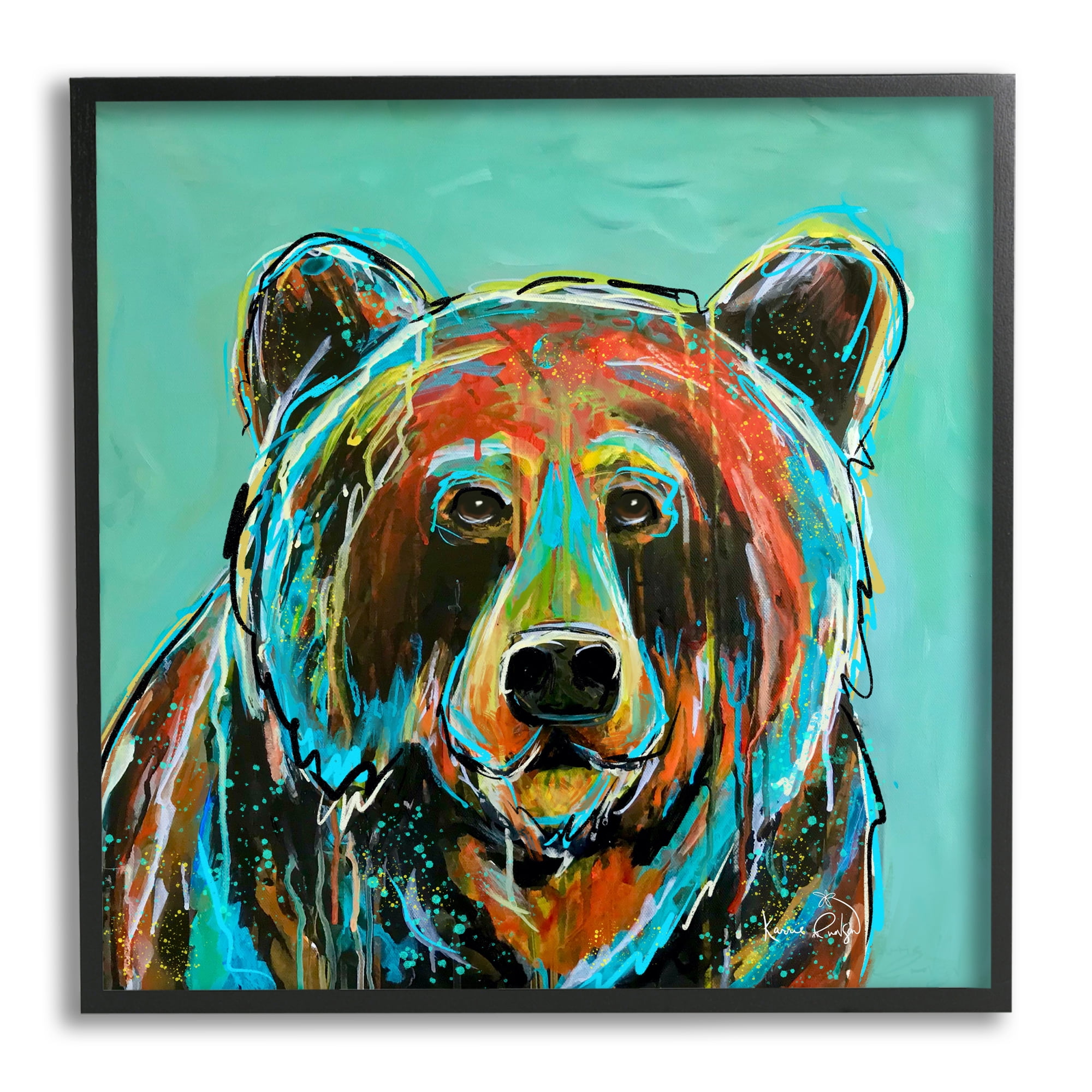 Stupell Industries Modern Bear Abstract Animals & Insects Painting Black Framed Art Print Wall Art, 17 x 17