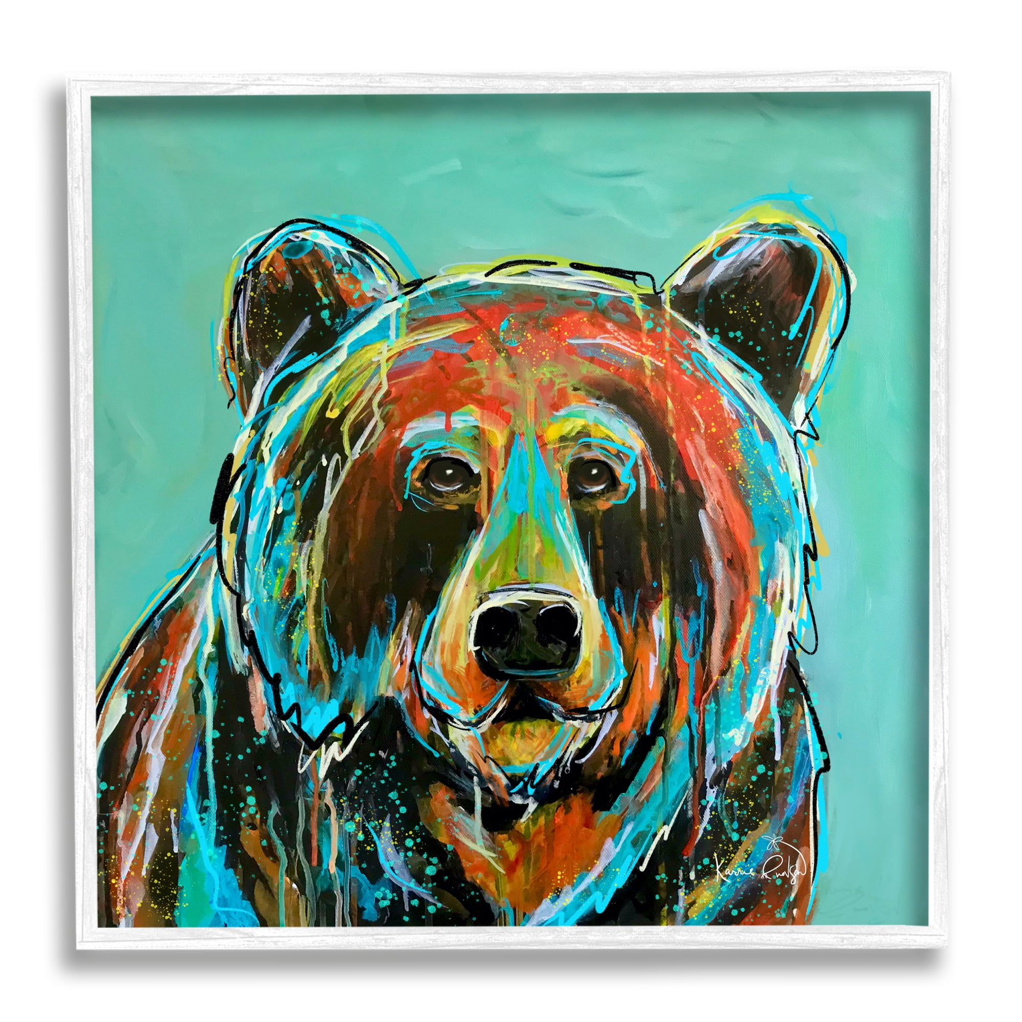 Stupell Industries Modern Bear Abstract Animals & Insects Painting White Framed Art Print Wall Art, 12 x 12