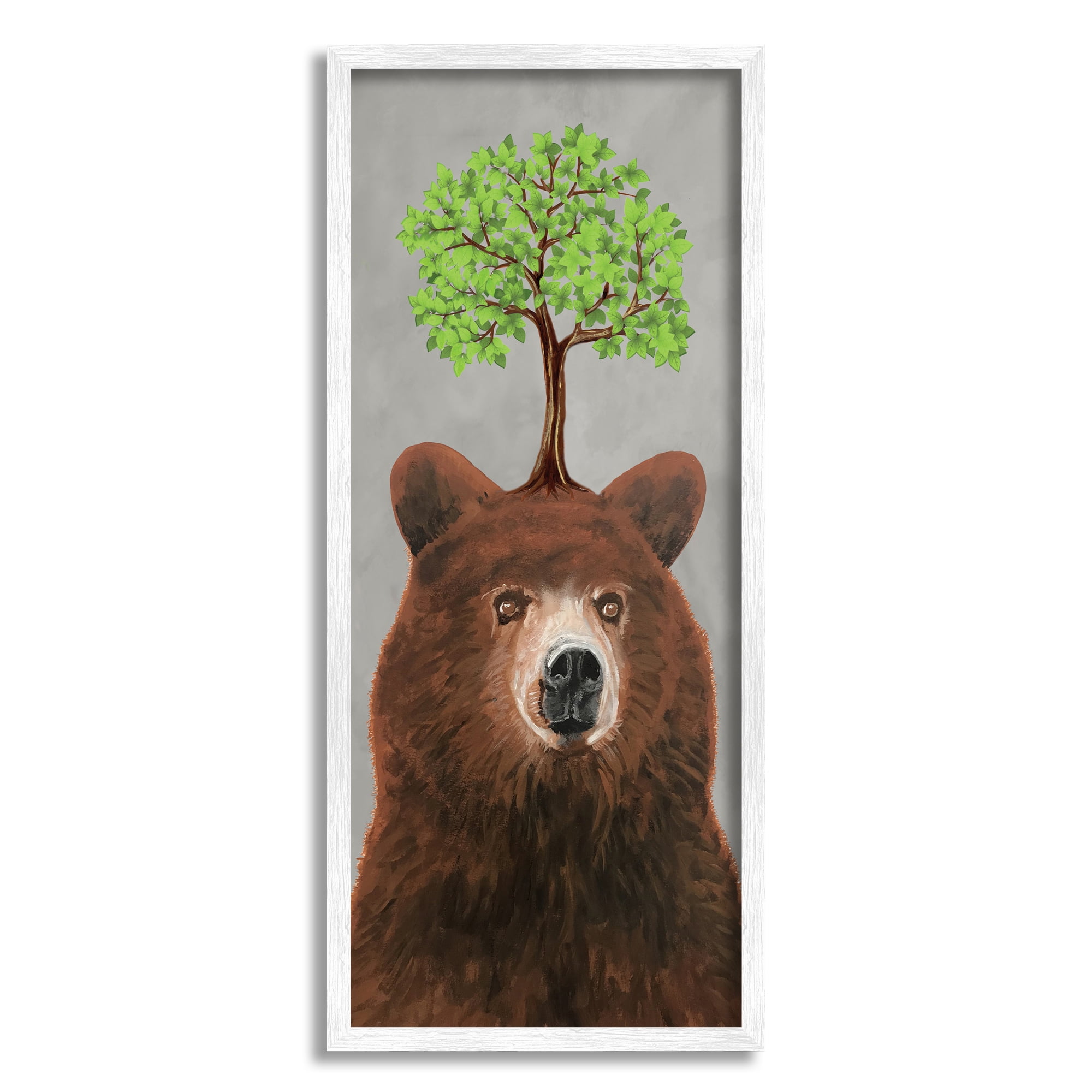 Stupell Industries Modern Bear Tree Growing Animals & Insects Painting White Framed Art Print Wall Art