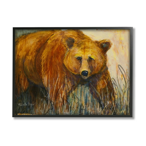 Stupell Industries Modern Bear Wildlife Scene Painting Black Framed Art Print Wall Art, Design by Roberta Dyer