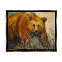 Stupell Industries Modern Bear Wildlife Scene Painting Jet Black Floating Framed Canvas Print Wall Art, Design by Roberta Dyer