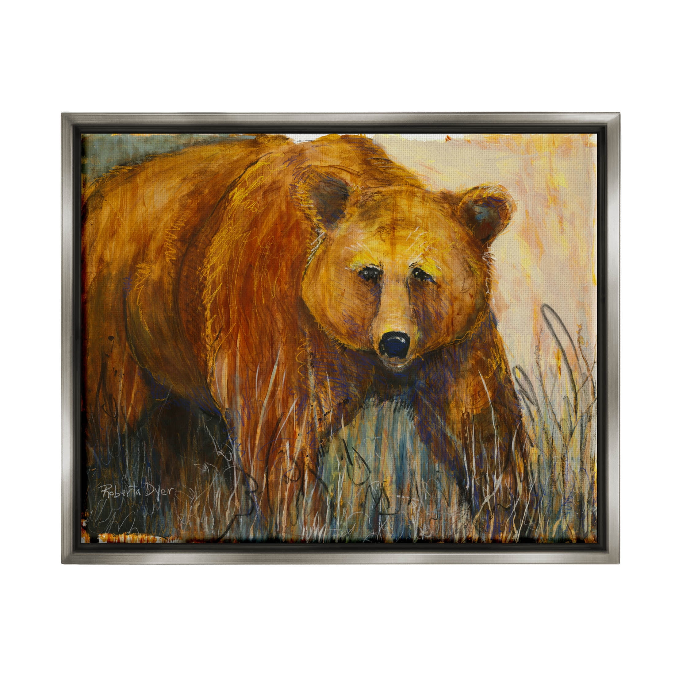 Stupell Industries Modern Bear Wildlife Scene Painting Luster Gray Floating Framed Canvas Print Wall Art, Design by Roberta Dyer