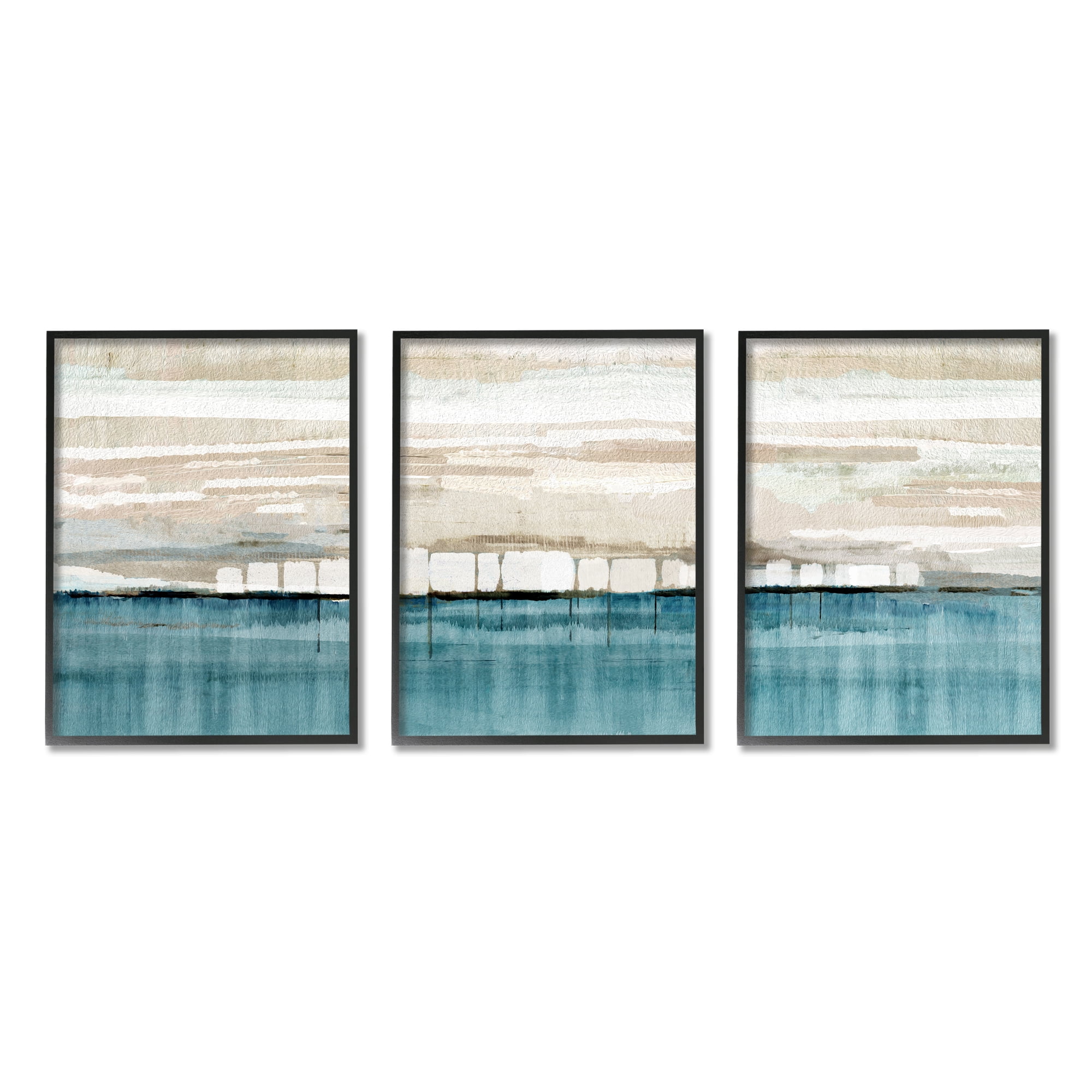 Stupell Industries Modern Beige & Blue Abstract Painting Black Framed Art Print Wall Art, 16 x 20