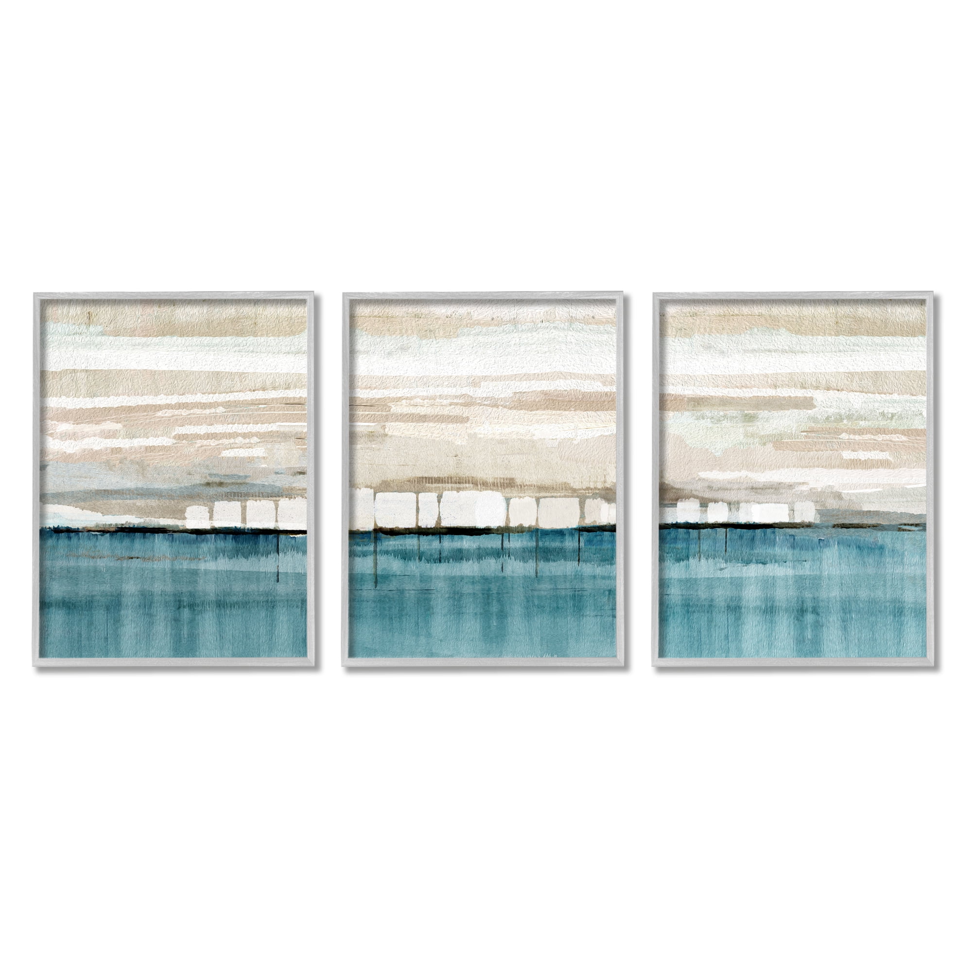 Stupell Industries Modern Beige & Blue Abstract Painting Gray Framed Art Print Wall Art, 24 x 30