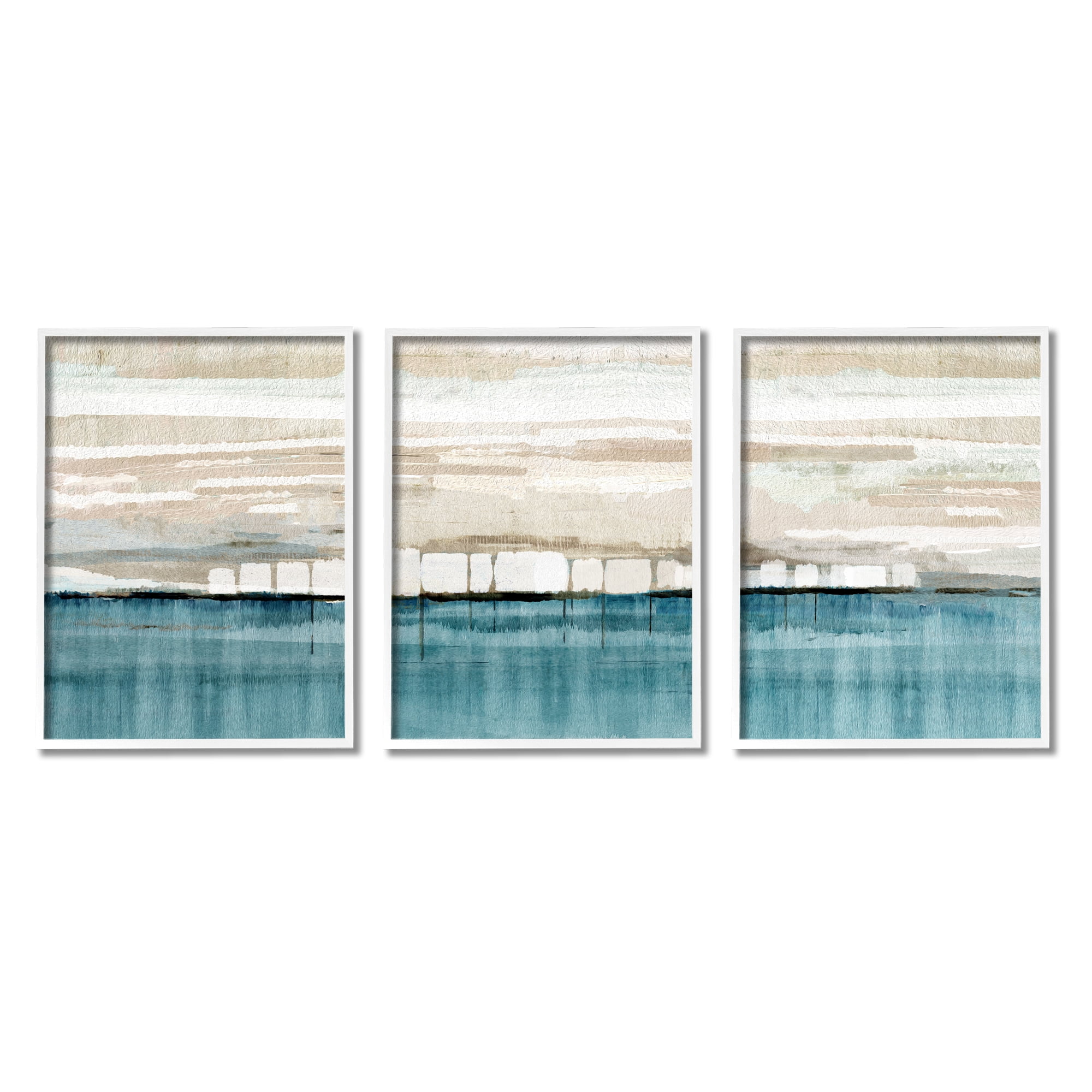 Stupell Industries Modern Beige & Blue Abstract Painting White Framed Art Print Wall Art, 16 x 20