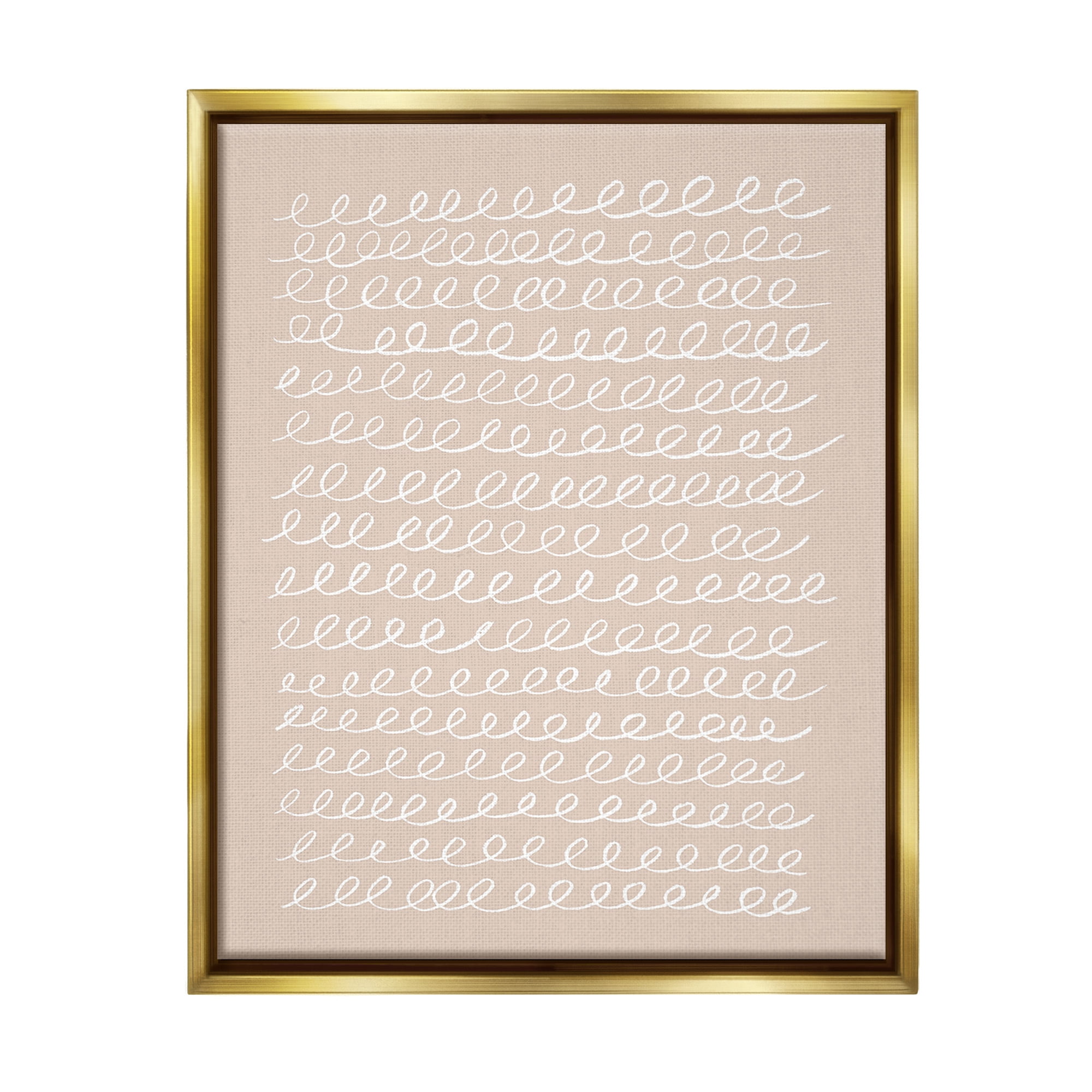 Stupell Industries Modern Beige Squiggle Abstract Painting Gold Floater Framed Canvas Art Print Wall Art, 17 x 21