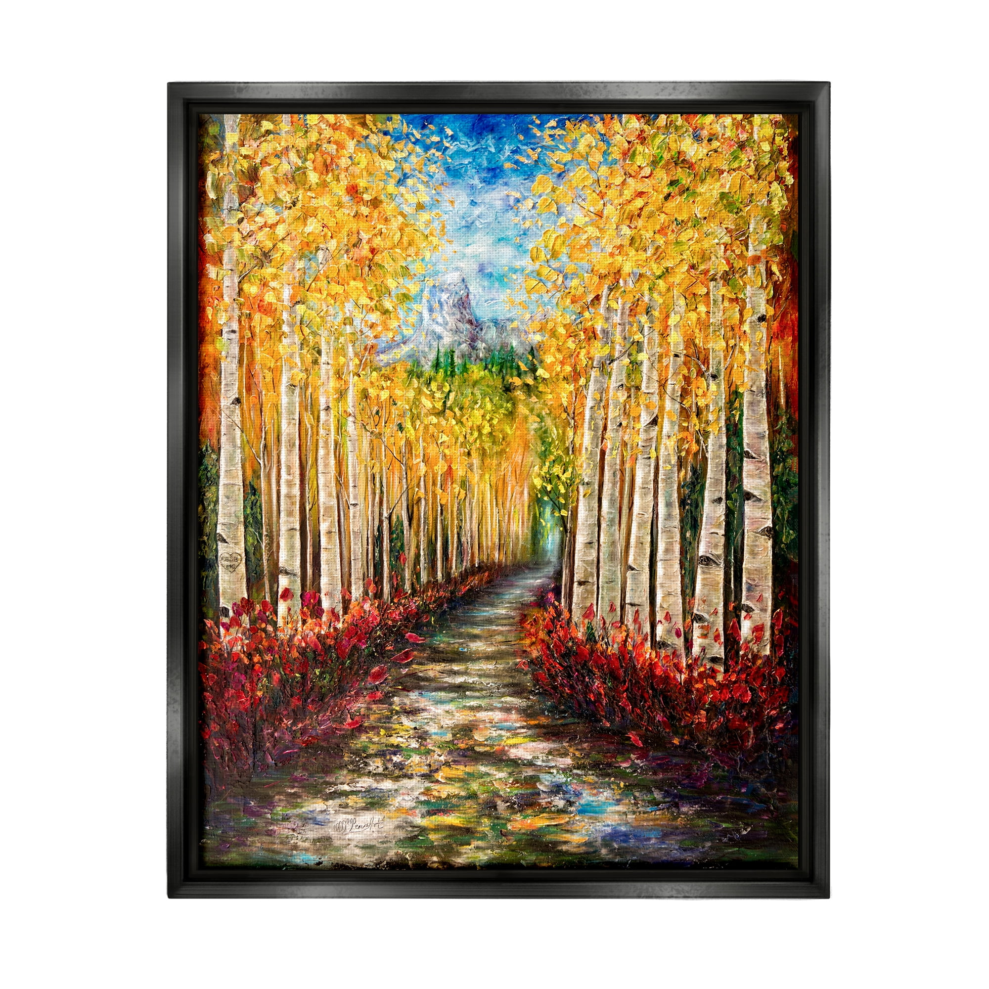 Stupell Industries Modern Birch Grove Painting Nature Painting Black Floater Framed Art Print Wall Art, 17 x 21
