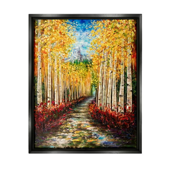 Stupell Industries Modern Birch Grove Painting Nature Painting Black Floater Framed Art Print Wall Art, 17 x 21