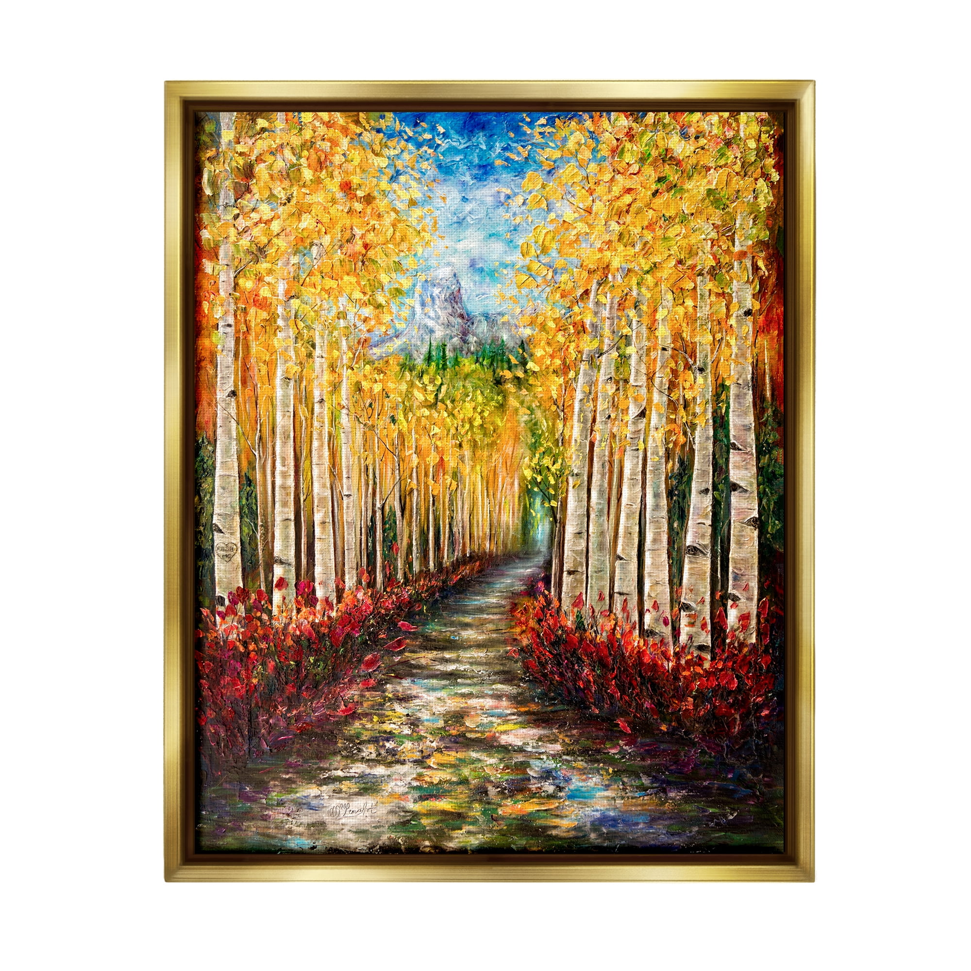 Stupell Industries Modern Birch Grove Painting Nature Painting Gold Floater Framed Art Print Wall Art, 17 x 21