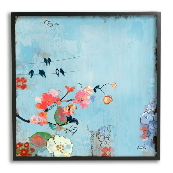 Stupell Industries Modern Birds & Flowers Scenery Animals & Insects Painting Black Framed Art Print Wall Art, 12 x 12