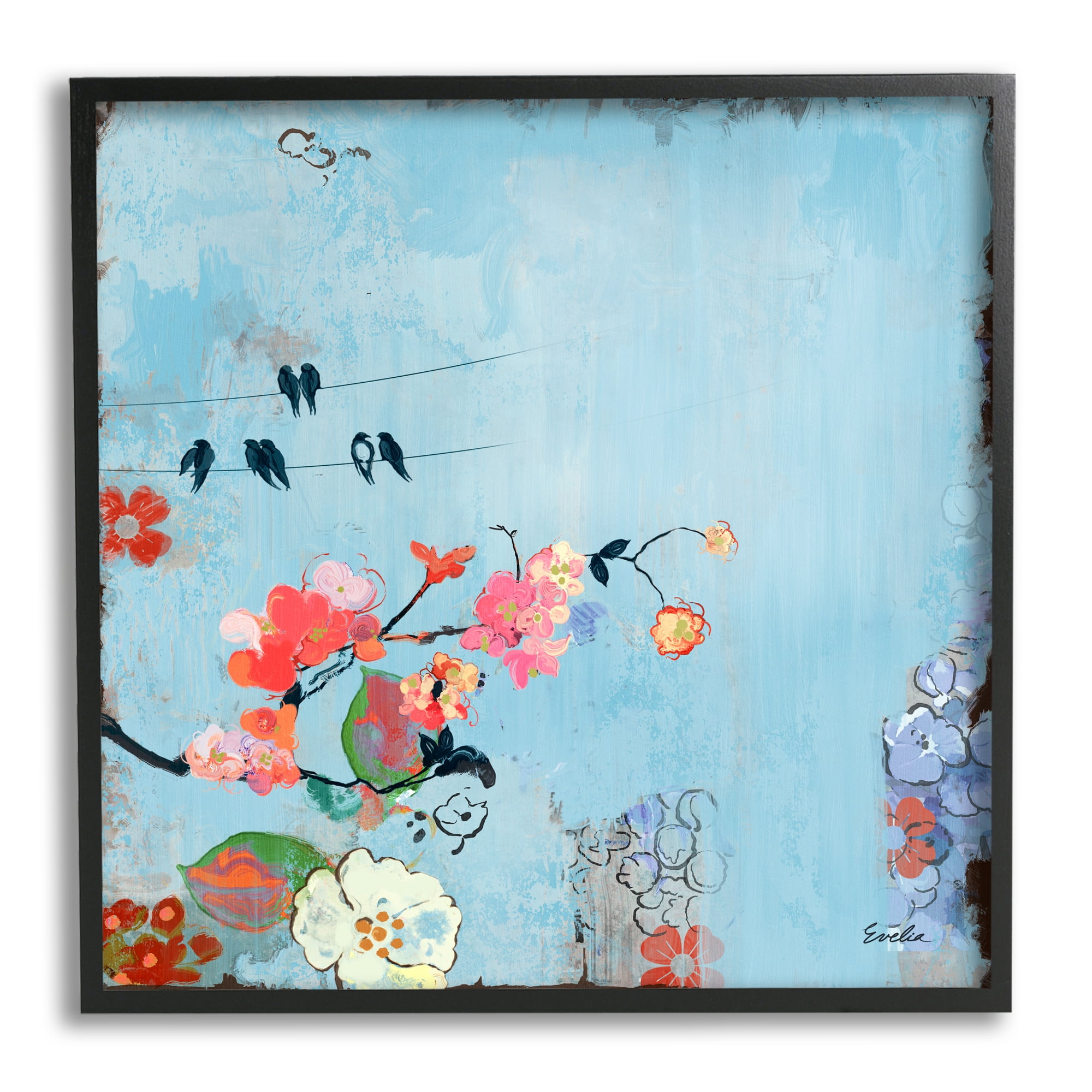 Stupell Industries Modern Birds & Flowers Scenery Animals & Insects Painting Black Framed Art Print Wall Art, 24 x 24