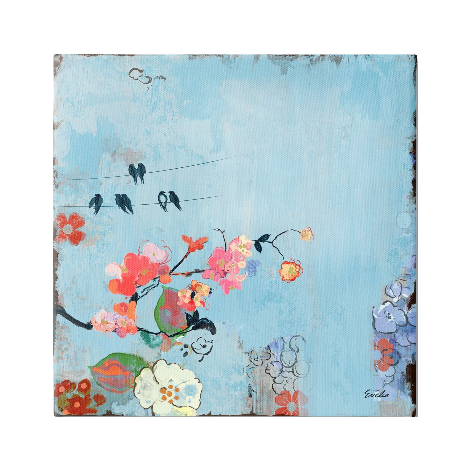 Stupell Industries Modern Birds & Flowers Scenery Animals & Insects Painting Gallery Wrapped Canvas Print Wall Art, 24 x 24