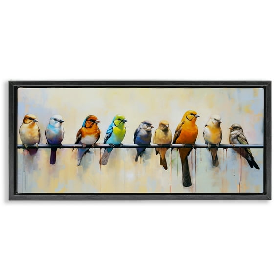 Stupell Industries Modern Birds Perched Animals & Insects Painting Black Floater Framed Canvas Art Print Wall Art, 25 x 11