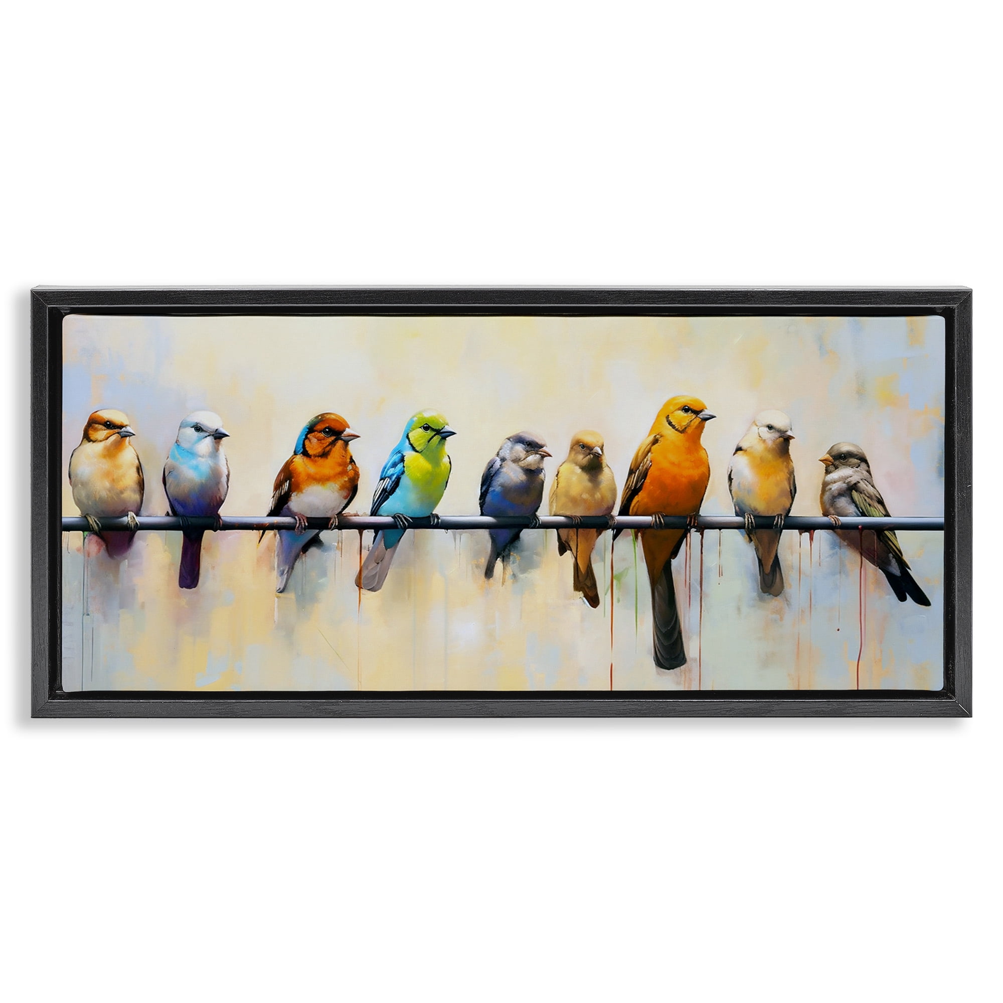 Stupell Industries Modern Birds Perched Animals & Insects Painting Black Floater Framed Canvas Art Print Wall Art, 31 x 14