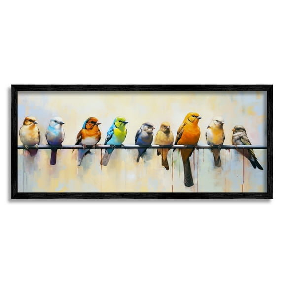 Stupell Industries Modern Birds Perched Animals & Insects Painting Black Framed Art Print Wall Art, 24 x 10