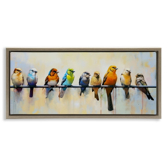 Stupell Industries Modern Birds Perched Animals & Insects Painting Brown Floater Framed Canvas Art Print Wall Art, 31 x 14