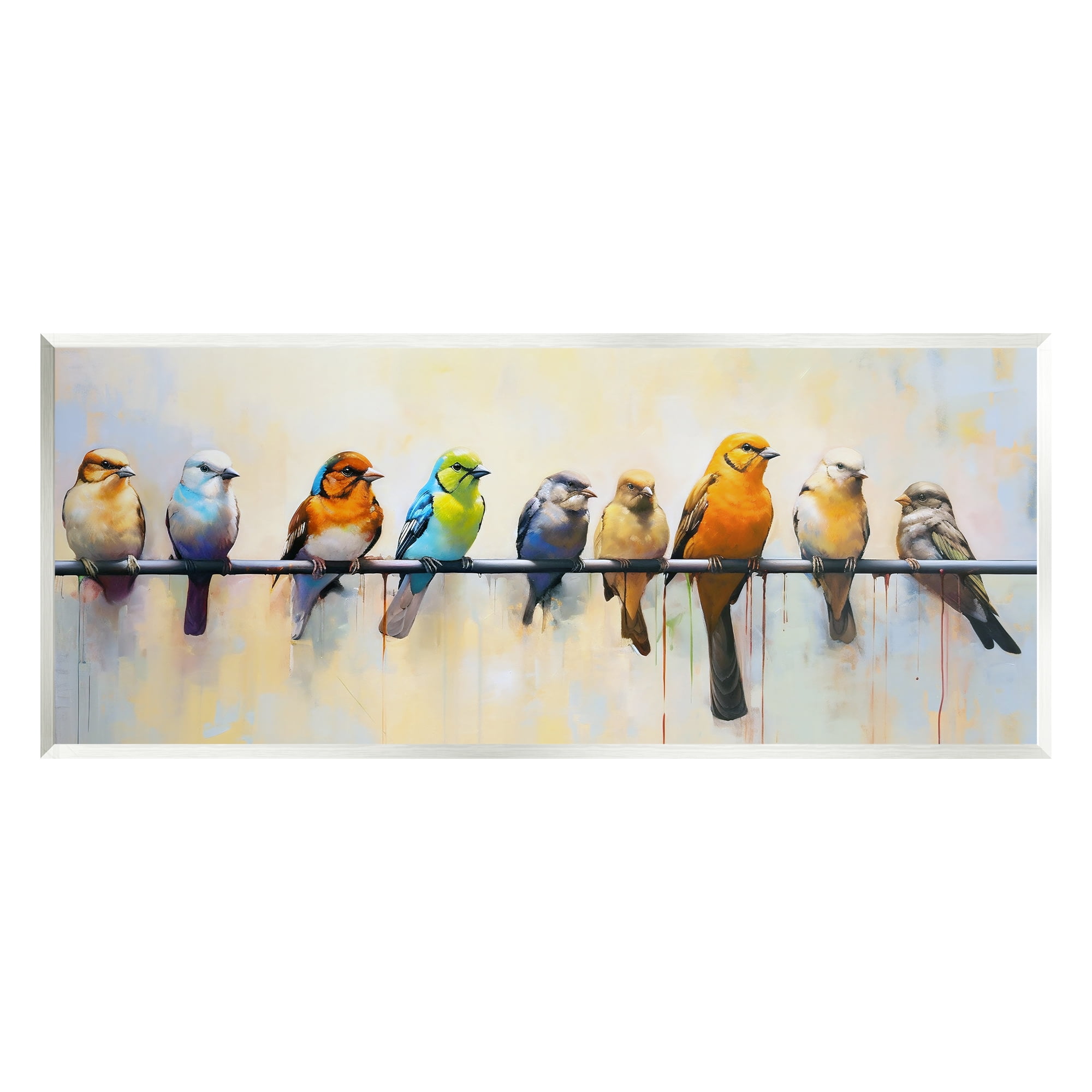 Modern Birds Perched Colorful Lithograph Print on MDF Wood