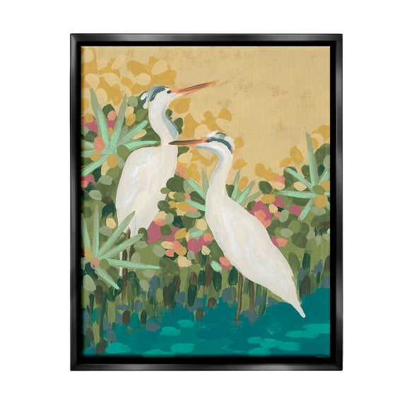 Stupell Industries Modern Birds at Pond's Edge Animals & Insects Painting Black Floater Framed Canvas Art Print Wall Art, 17 x 21
