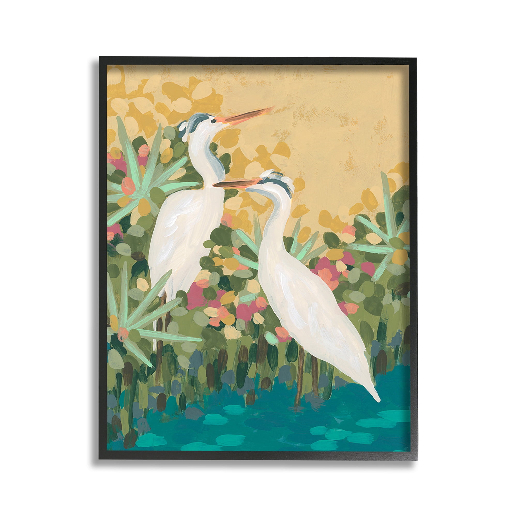 Stupell Industries Modern Birds at Pond's Edge Animals & Insects Painting Black Framed Art Print Wall Art, 11 x 14