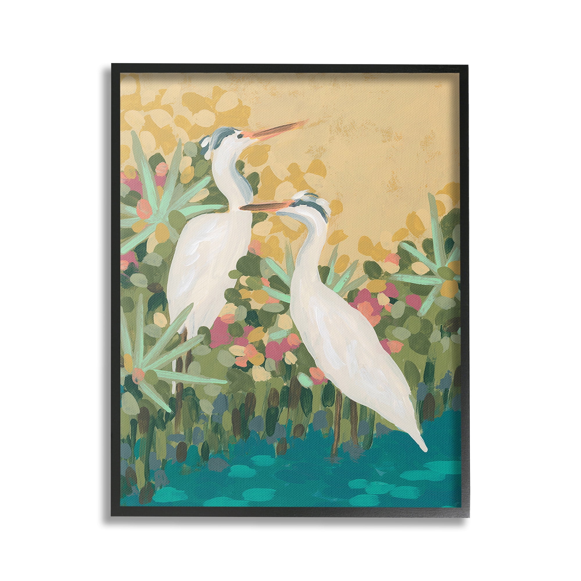 Stupell Industries Modern Birds at Pond's Edge Animals & Insects Painting Black Framed Art Print Wall Art, 24 x 30