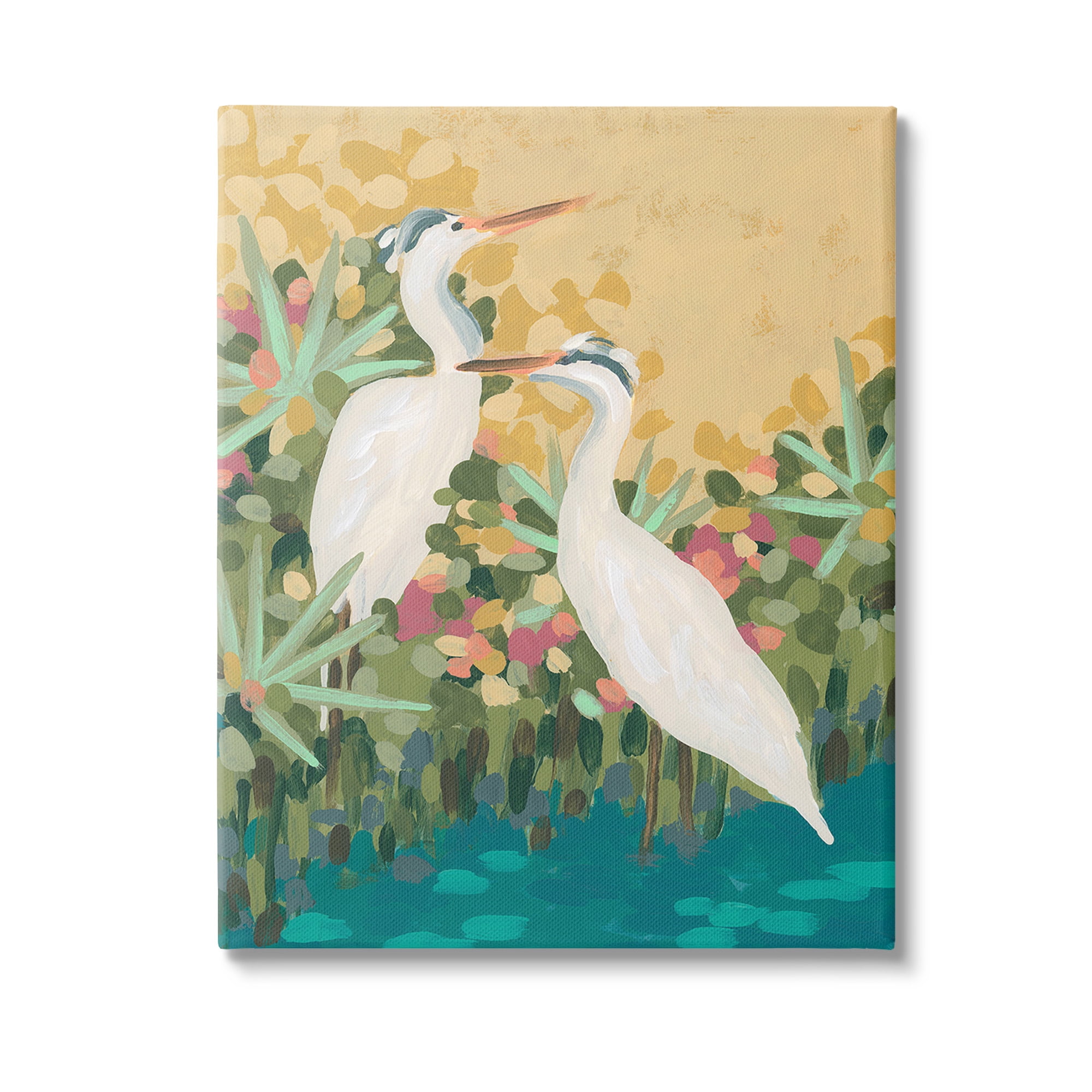 Stupell Industries Modern Birds at Pond's Edge Animals & Insects Painting Gallery Wrapped Canvas Art Print Wall Art, 16 x 20