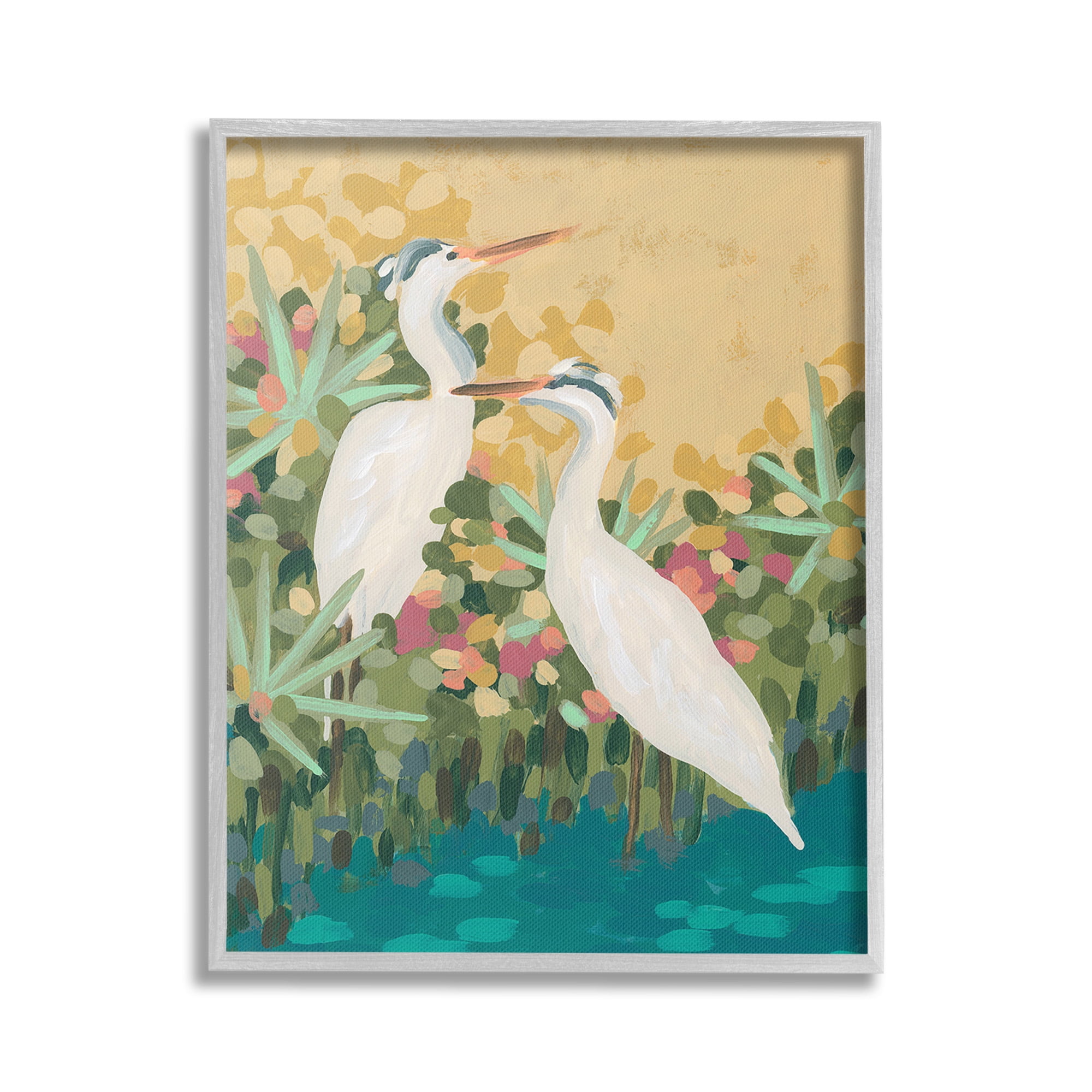 Stupell Industries Modern Birds at Pond's Edge Animals & Insects Painting Gray Framed Art Print Wall Art, 16 x 20