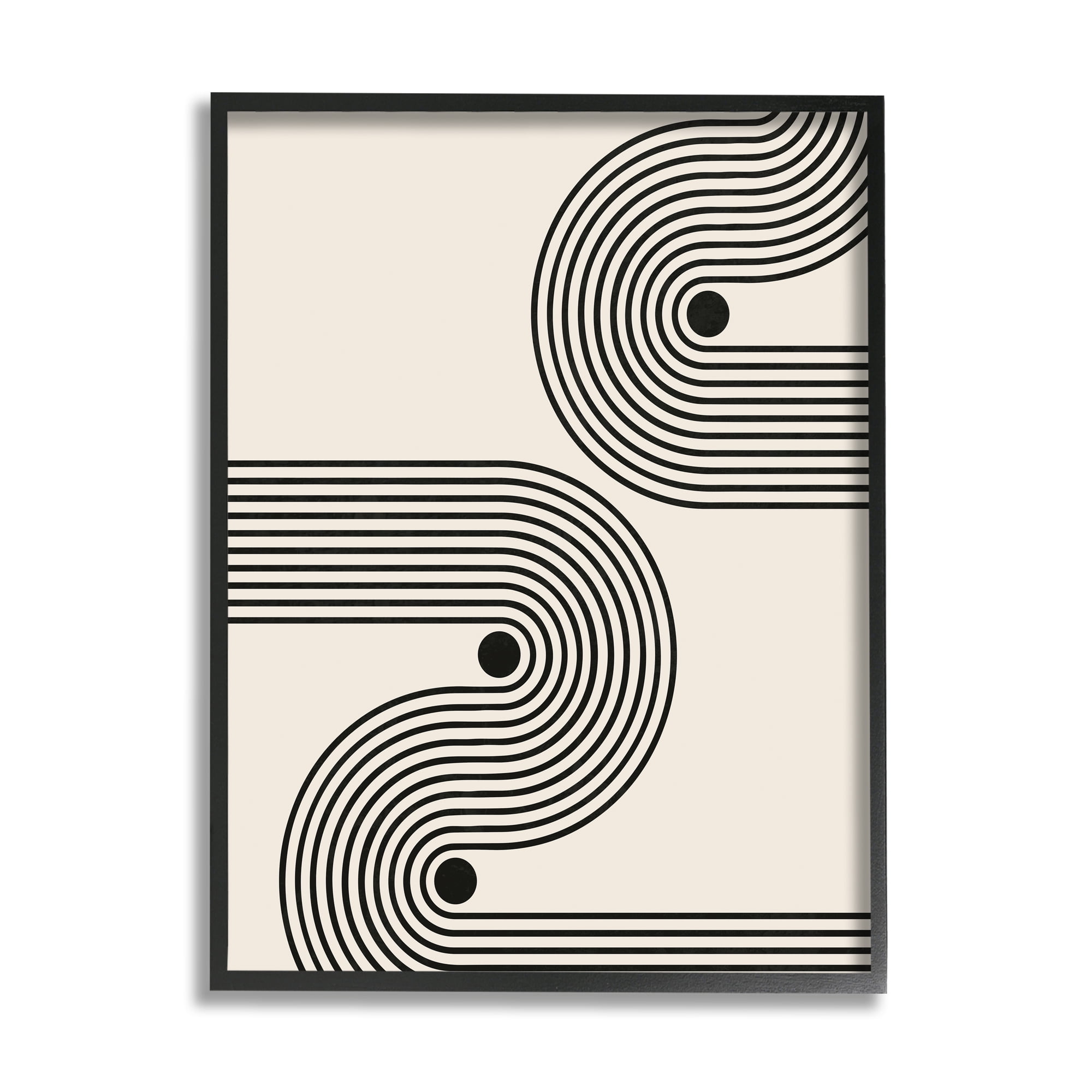 Stupell Industries Modern Black & Beige Wave Abstract Painting Black Framed Art Print Wall Art, 16 x 20
