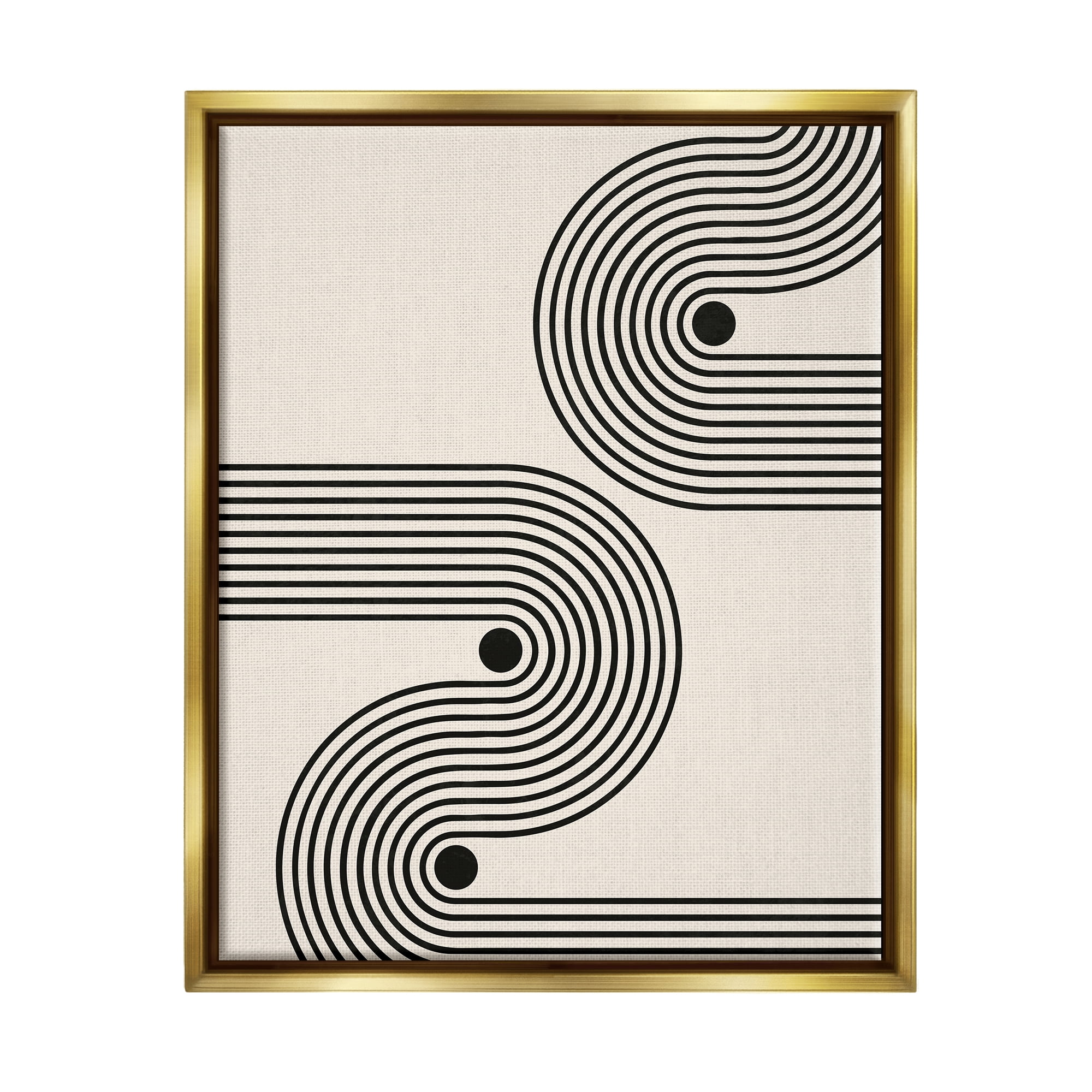Stupell Industries Modern Black & Beige Wave Abstract Painting Gold Floater Framed Art Print Wall Art, 17 x 21