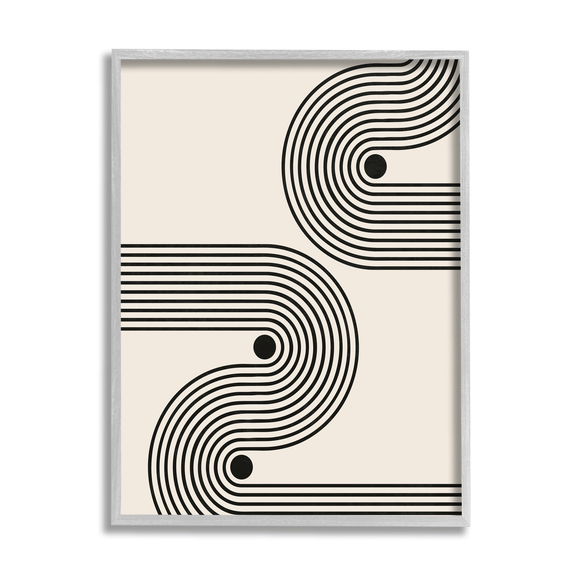 Stupell Industries Modern Black & Beige Wave Abstract Painting Gray Framed Art Print Wall Art, 16 x 20