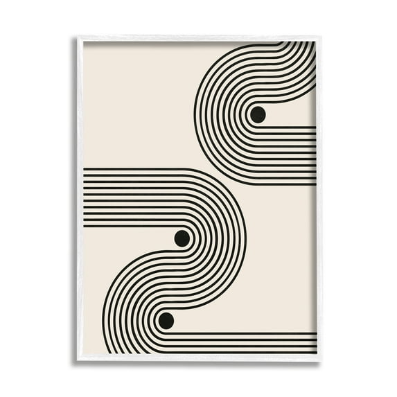 Stupell Industries Modern Black & Beige Wave Abstract Painting White Framed Art Print Wall Art, 11 x 14