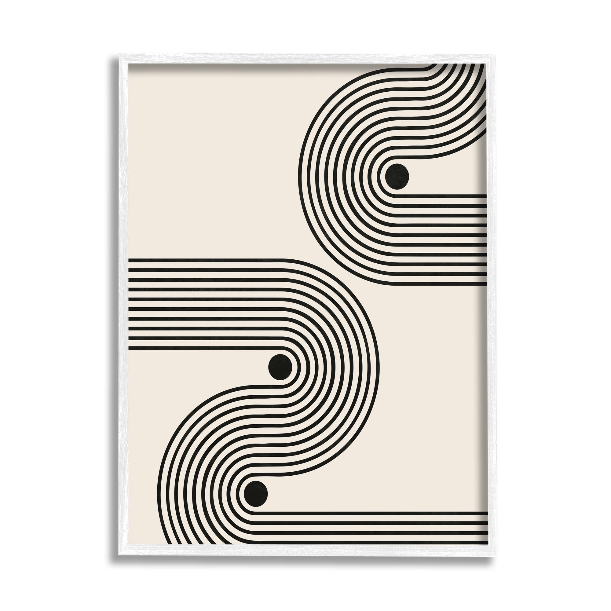 Stupell Industries Modern Black & Beige Wave Abstract Painting White Framed Art Print Wall Art, 16 x 20