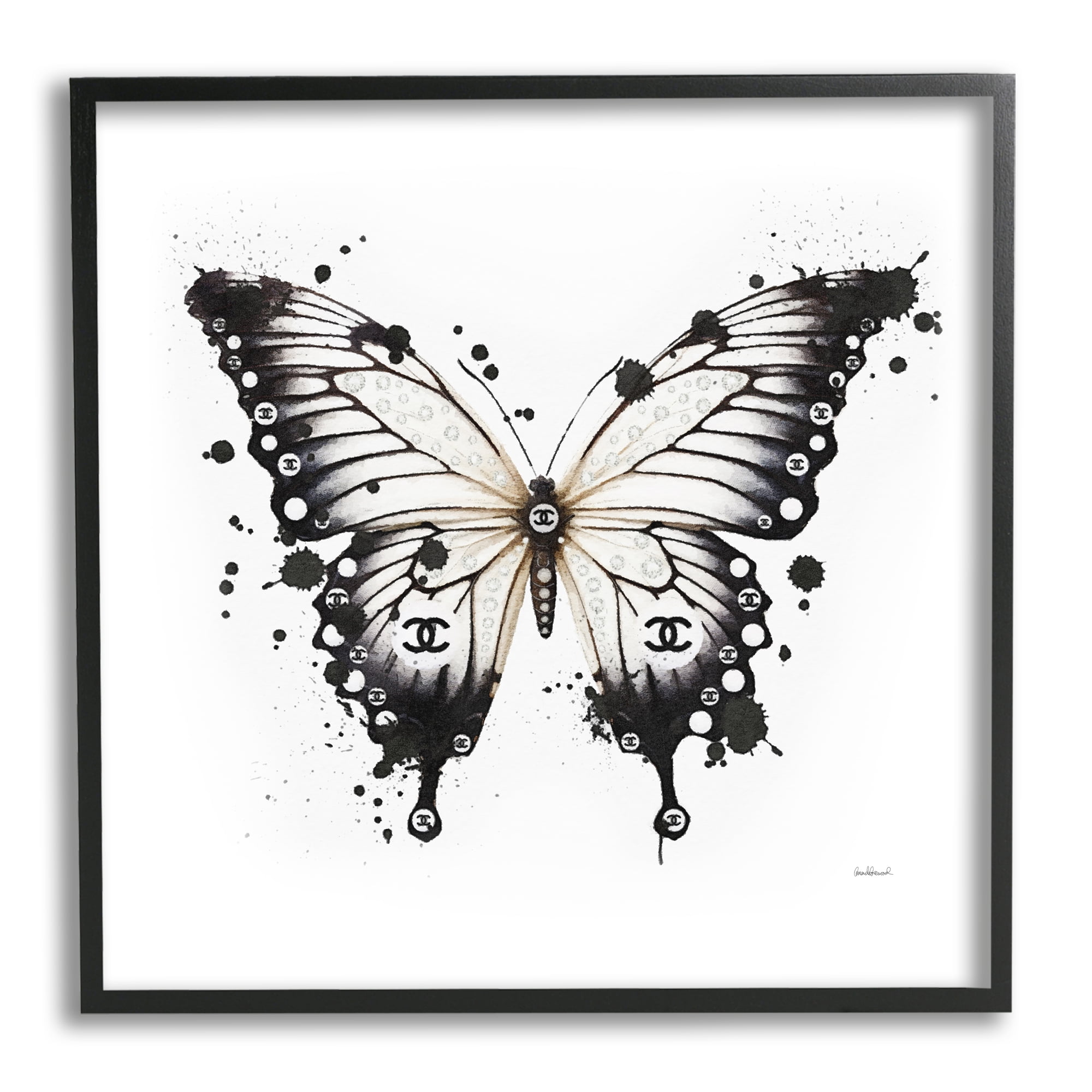 Stupell Industries Modern Black Butterfly Animals & Insects Painting Black Framed Art Print Wall Art, 17 x 17