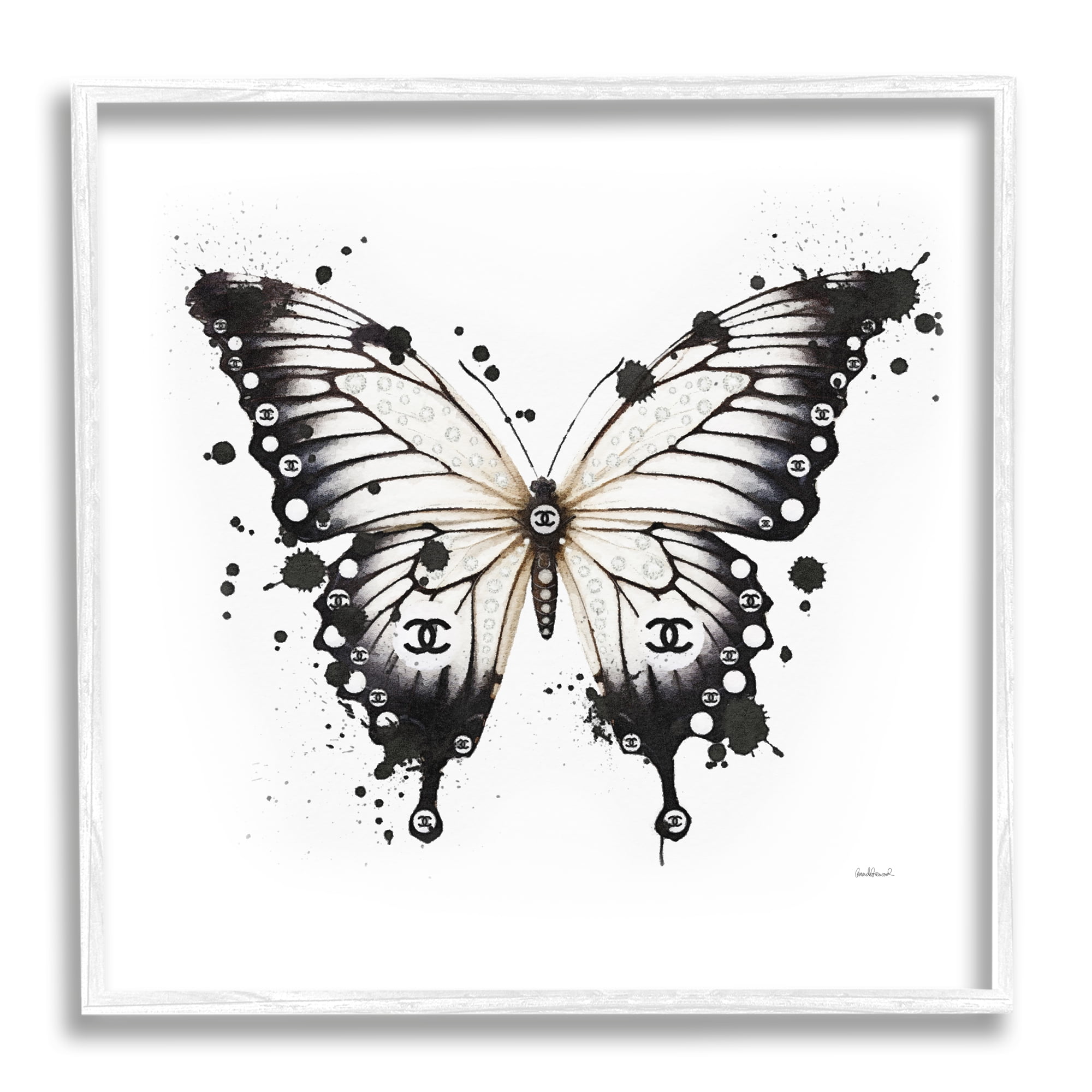 Stupell Industries Modern Black Butterfly Animals & Insects Painting White Framed Art Print Wall Art, 24 x 24
