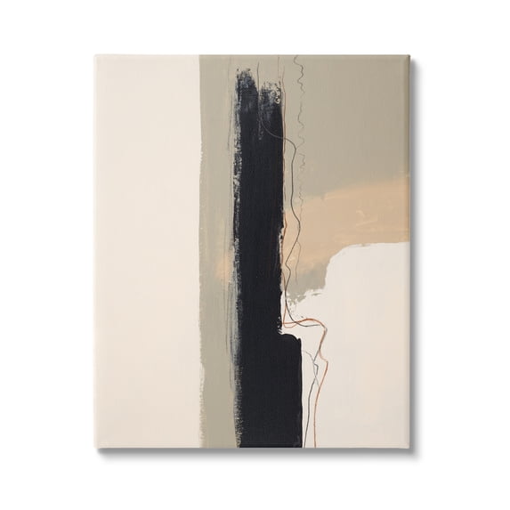 Stupell Industries Modern Black Streak on Beige Abstract Painting Gallery Wrapped Canvas Art Print Wall Art, 24 x 30