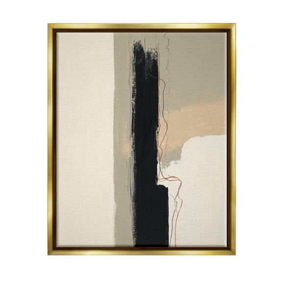 Stupell Industries Modern Black Streak on Beige Abstract Painting Gold Floater Framed Canvas Art Print Wall Art, 25 x 31