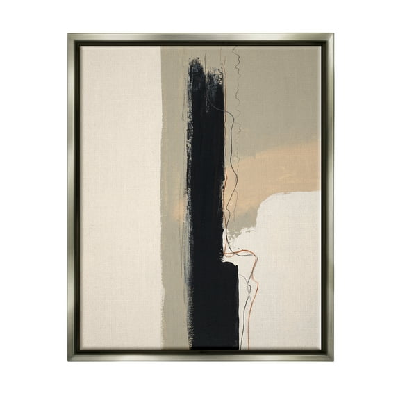 Stupell Industries Modern Black Streak on Beige Abstract Painting Gray Floater Framed Canvas Art Print Wall Art, 25 x 31