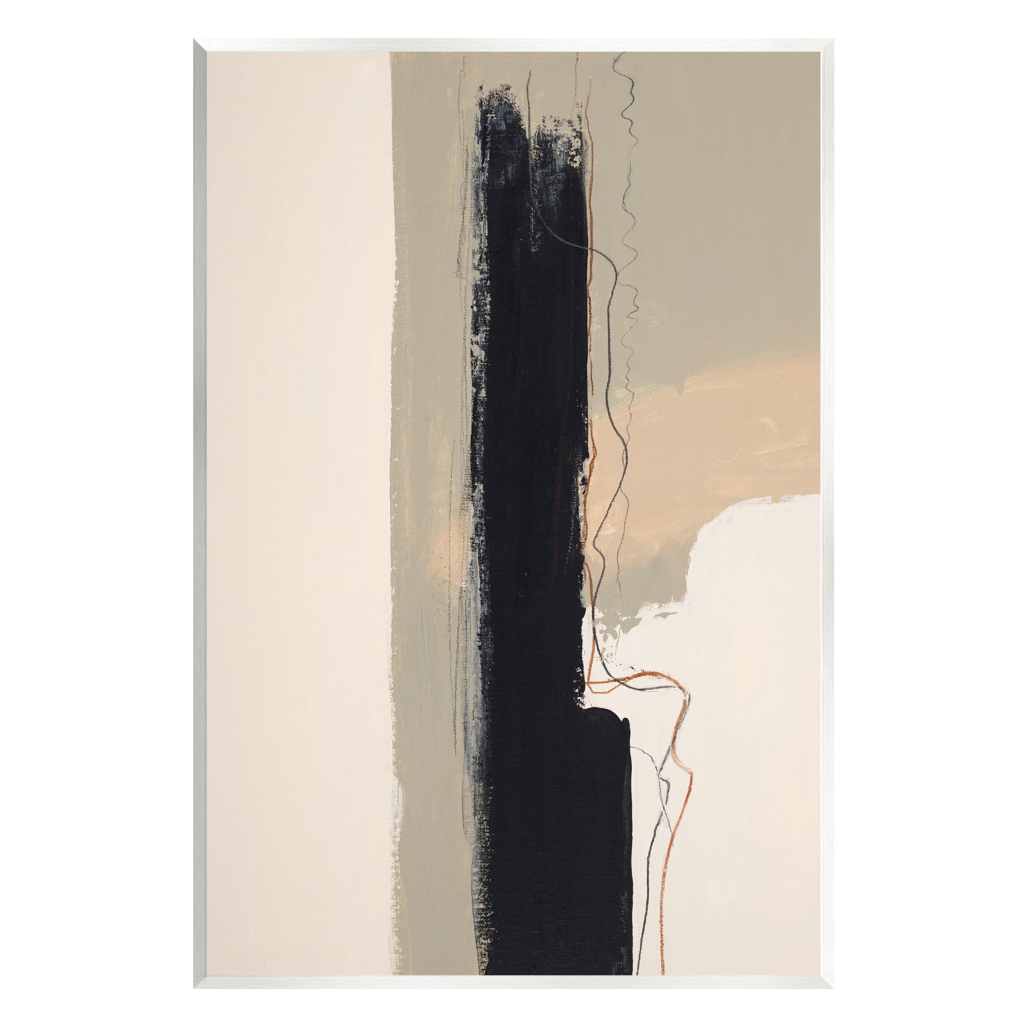 Stupell Industries Modern Black Streak on Beige Abstract Painting Unframed Art Print Wall Art, 13 x 19