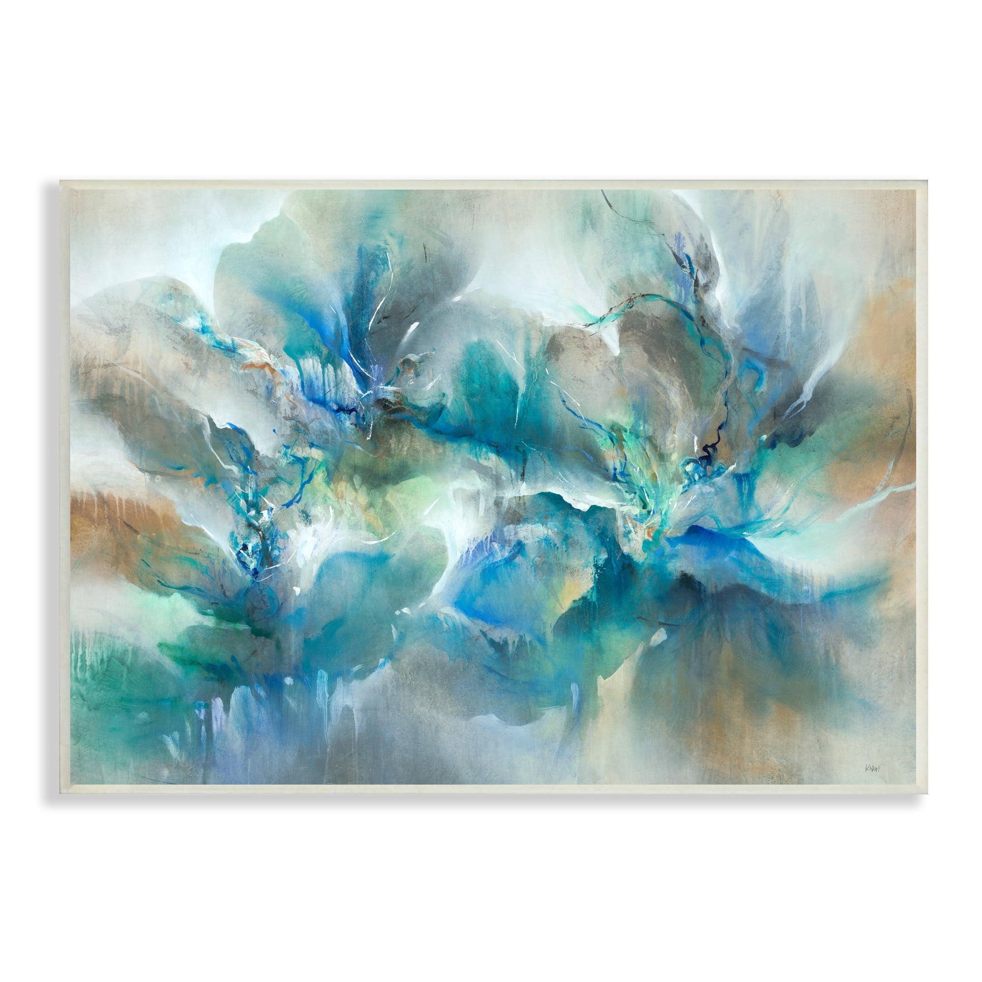 Stupell Industries Modern Blended Paint Abstraction Floral Petal Shapes Blue, 19 x 13, Design by K. Nari