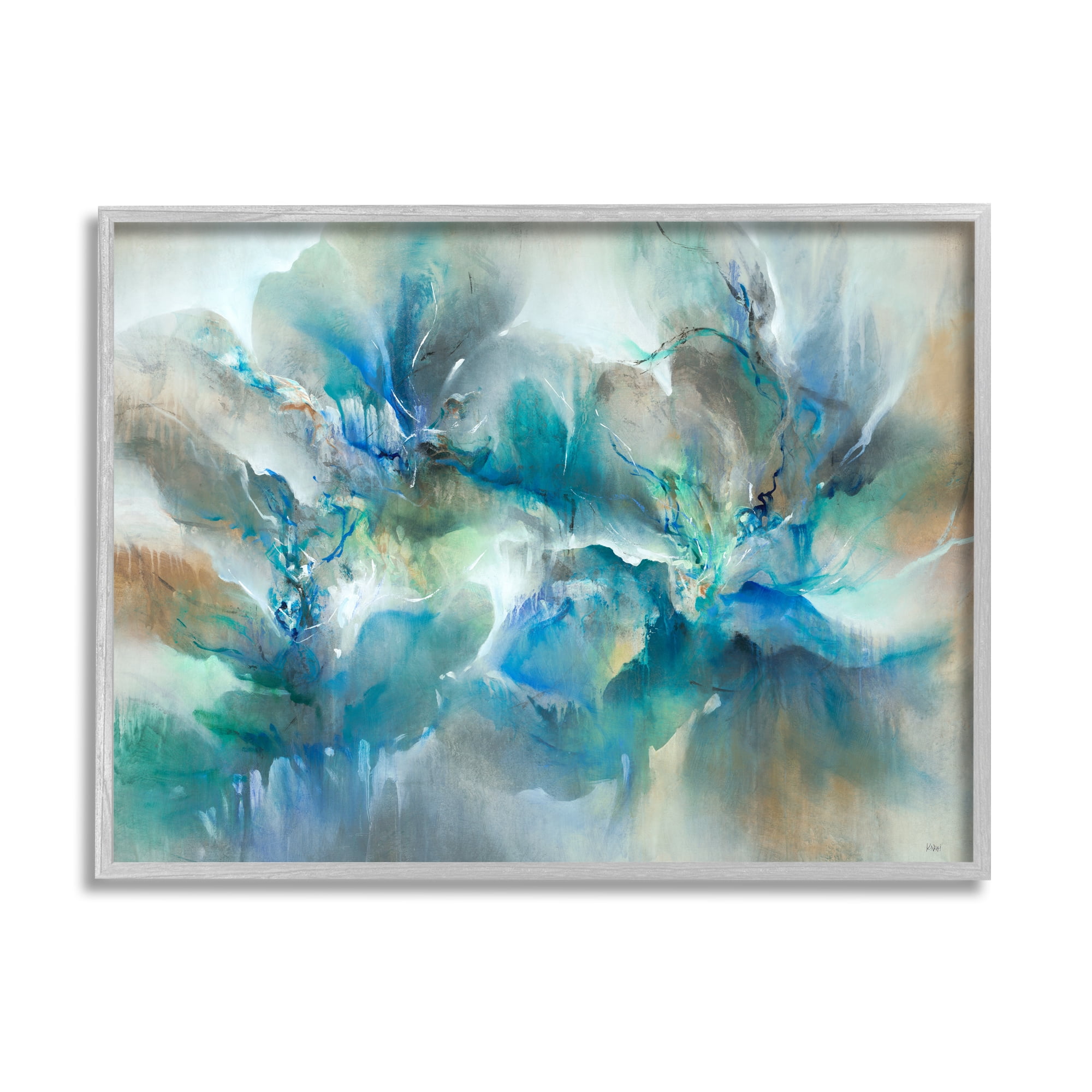 Stupell Industries Modern Blended Paint Abstraction Floral Petal Shapes Blue, 30 x 24, Design by K. Nari