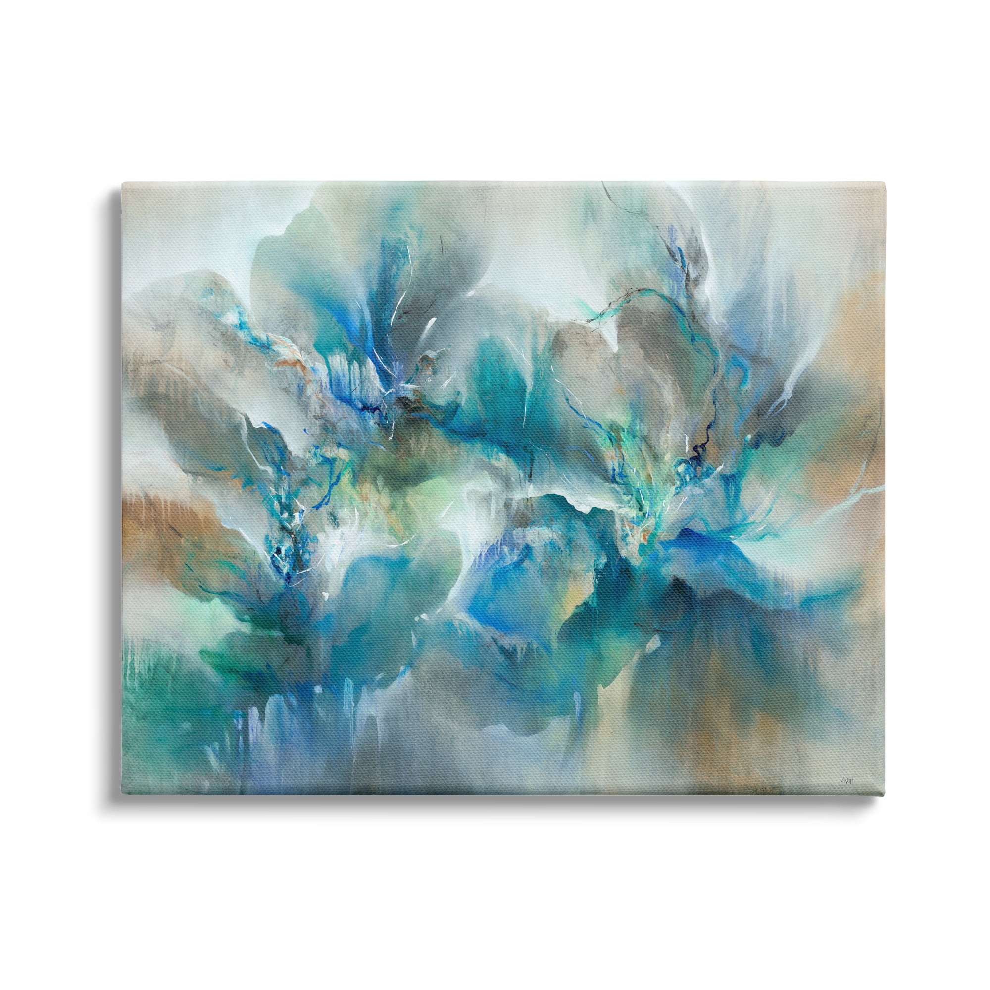 Stupell Industries Modern Blended Paint Abstraction Floral Petal Shapes Blue, 48 x 36, Design by K. Nari