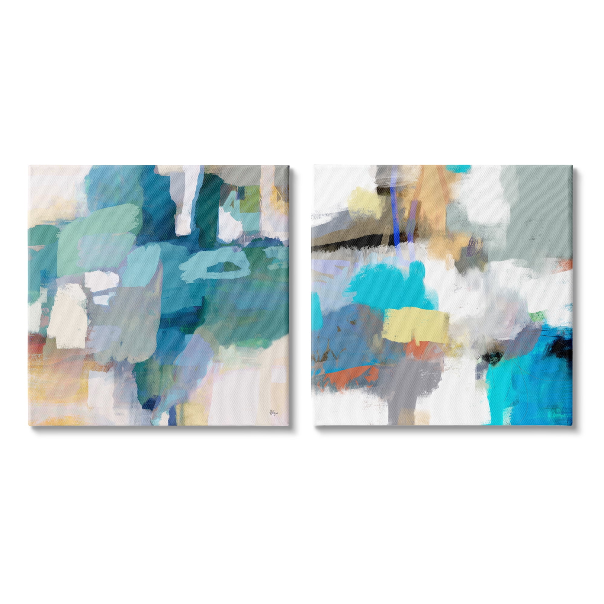 Stupell Industries Modern Blocked Brush Strokes Abstract Collage Painting Gallery Wrapped Canvas Print Wall Art, Set of 2, Design by Lisa Ridgers