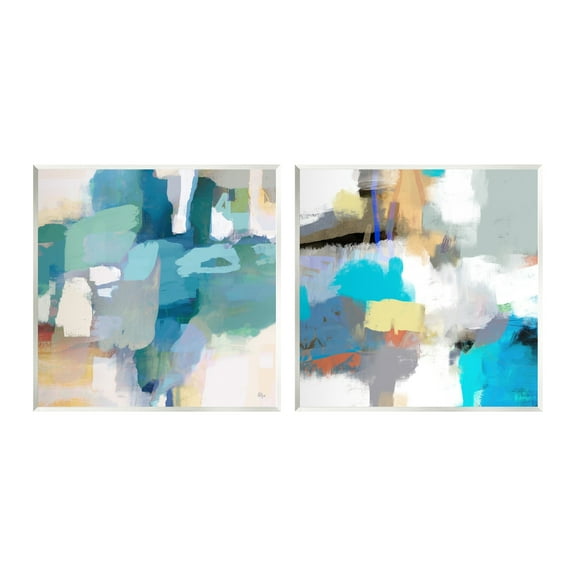 Stupell Industries Modern Blocked Brush Strokes Abstract Collage Painting Unframed Art Print Wall Art, Set of 2, Design by Lisa Ridgers
