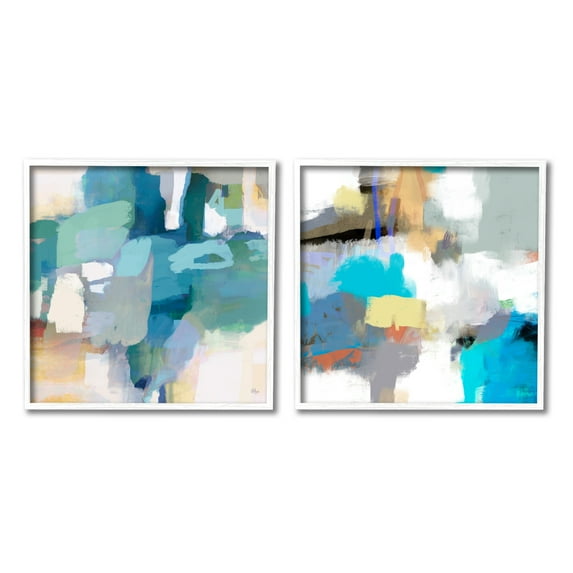 Stupell Industries Modern Blocked Brush Strokes Abstract Collage Painting White Framed Art Print Wall Art, Set of 2, Design by Lisa Ridgers
