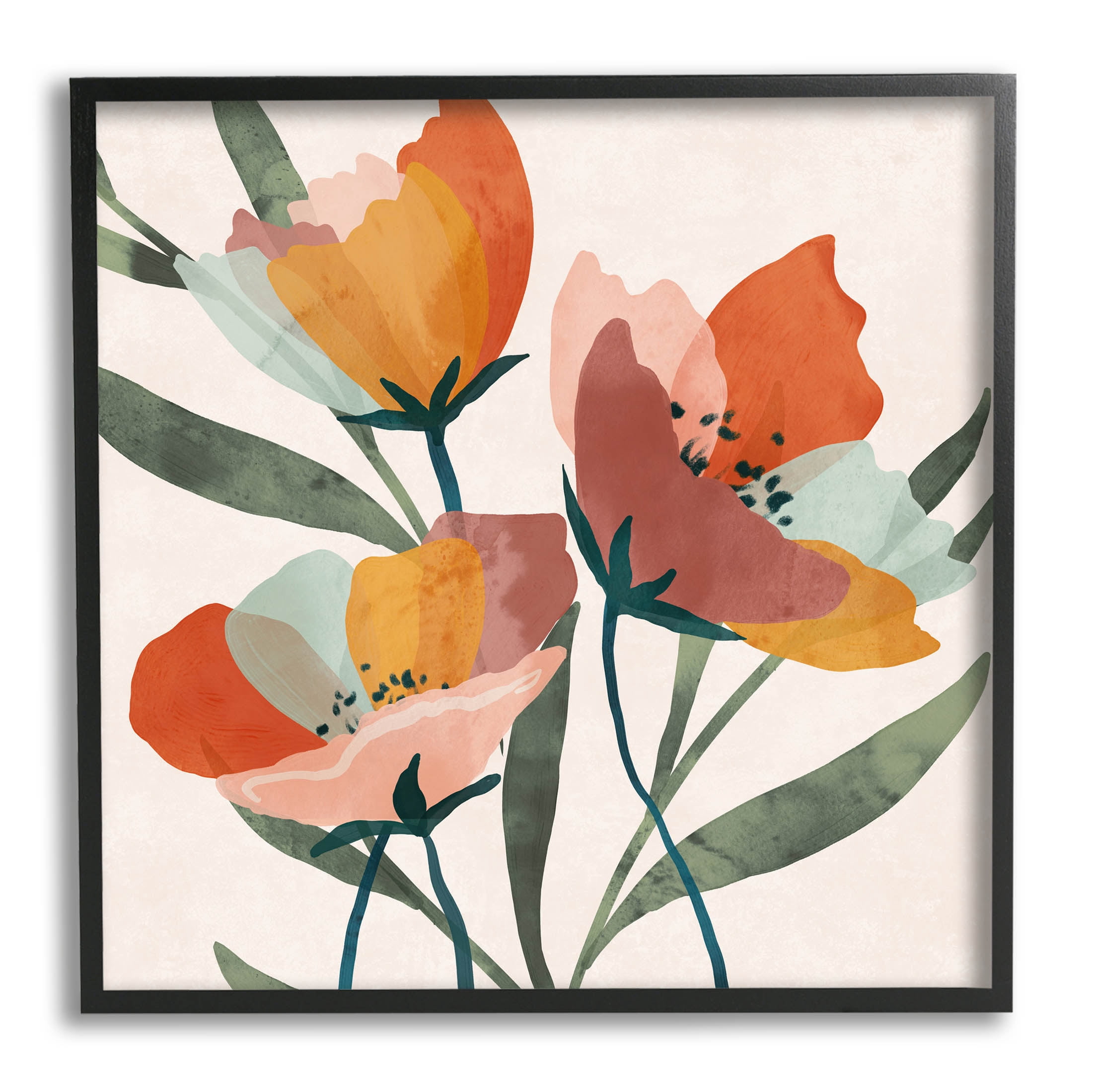 Stupell Industries Modern Blooming Flower Blossom Petals Graphic Art Black Framed Art Print Wall Art, Design by Nina Blue