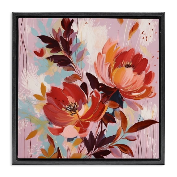 Stupell Industries Modern Blooming Petals Pattern Black Floating Frame Canvas Art, 18 x 18, by Lazar Studio