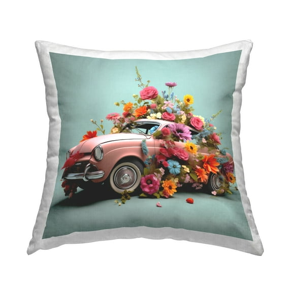 Stupell Industries Modern Blooms on Car Decorative Printed Throw Pillow, 18 x 18