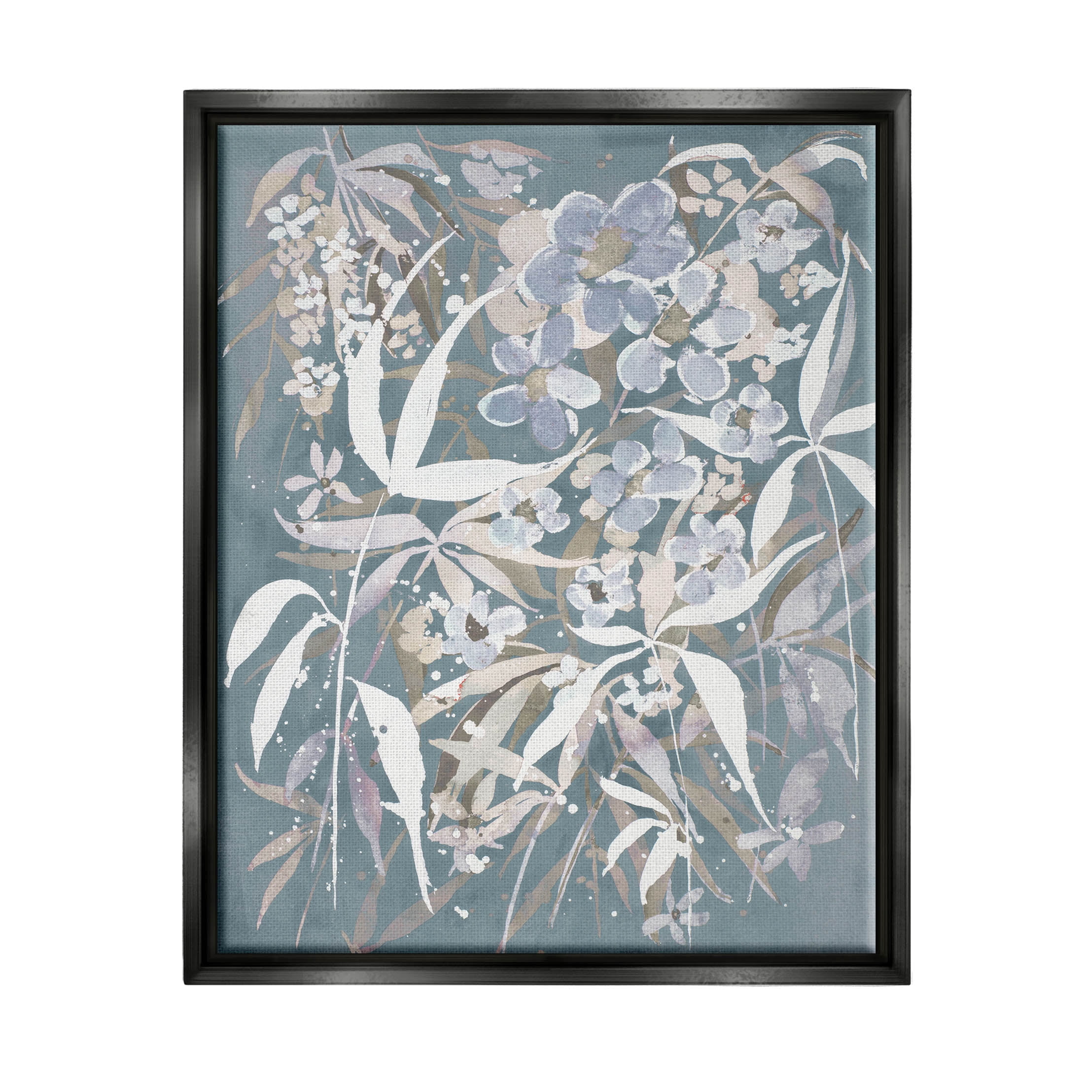 Stupell Industries Modern Blossom Botanicals Graphic Art Jet Black Floating Framed Canvas Print Wall Art, Design by Krinlox
