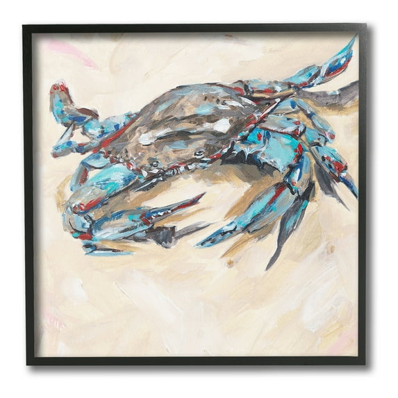 Stupell Industries Modern Blue Beach Crab Animals & Insects Painting Black Framed Art Print Wall Art, 24 x 24