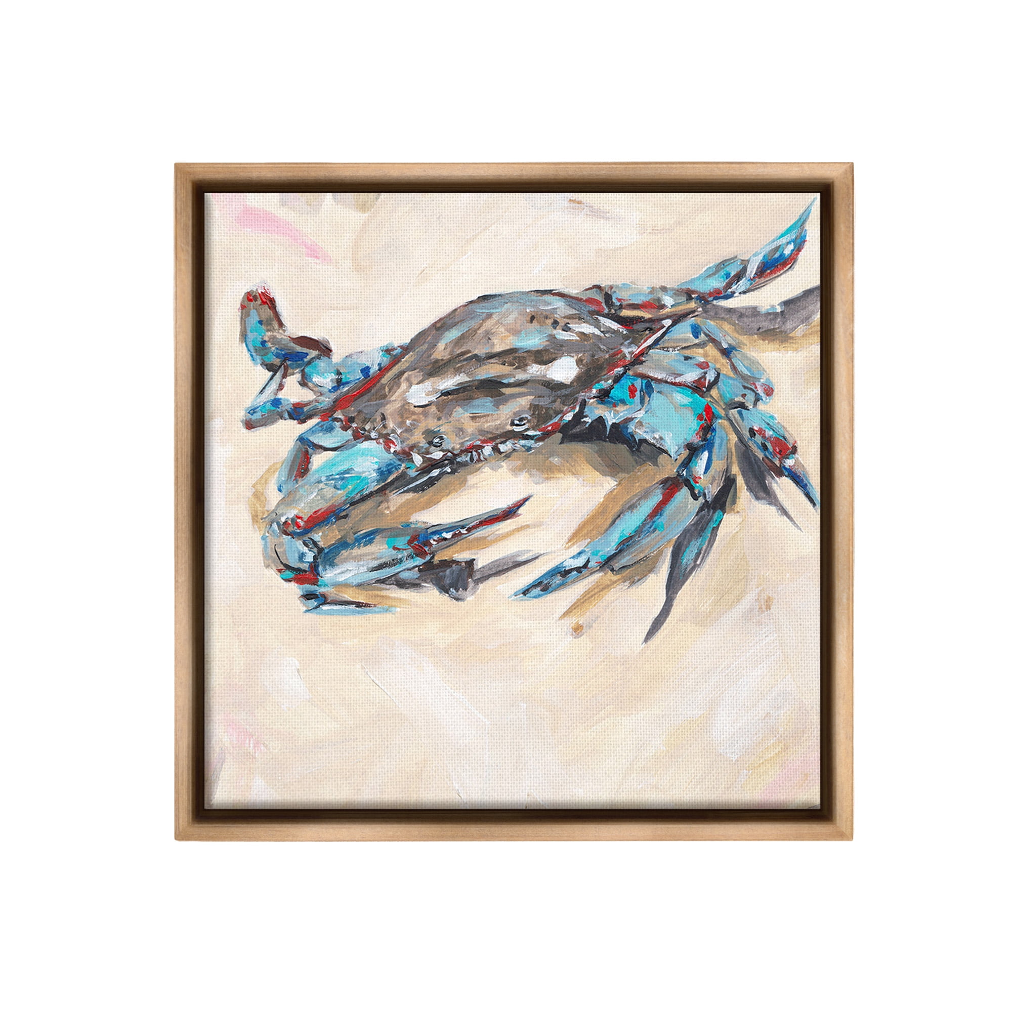 Stupell Industries Modern Blue Beach Crab Animals & Insects Painting Brown Floater Framed Canvas Art Print Wall Art, 25 x 25