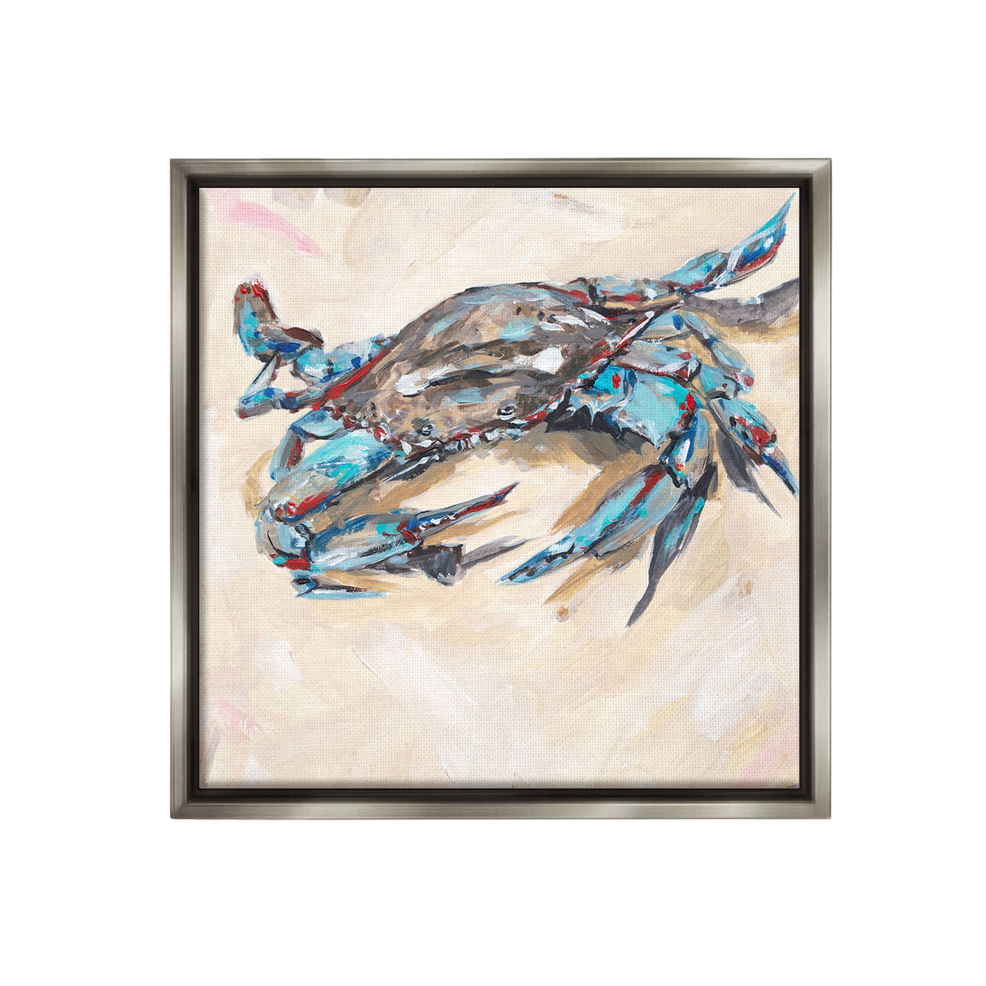 Stupell Industries Modern Blue Beach Crab Animals & Insects Painting Gray Floater Framed Canvas Art Print Wall Art, 25 x 25